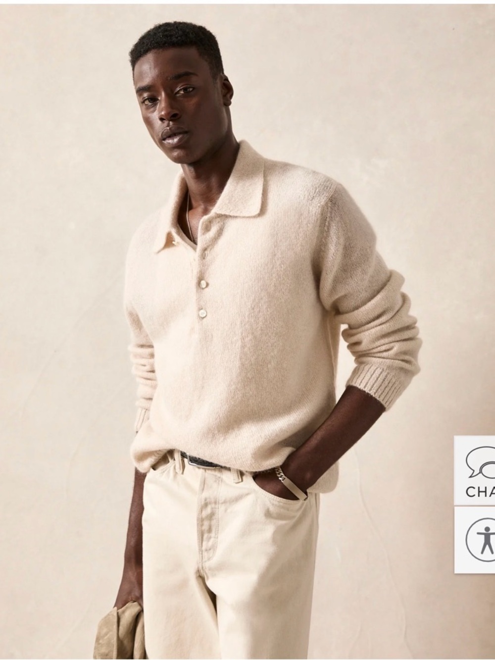 Todd Snyder Relaxed Mohair Polo Sweater in Chalk, size Medium